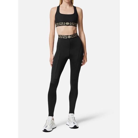 Versace Greca Border Cropped Gym Black Sport Bra M Made in Italy 1004104 NWT - Picture 1 of 9